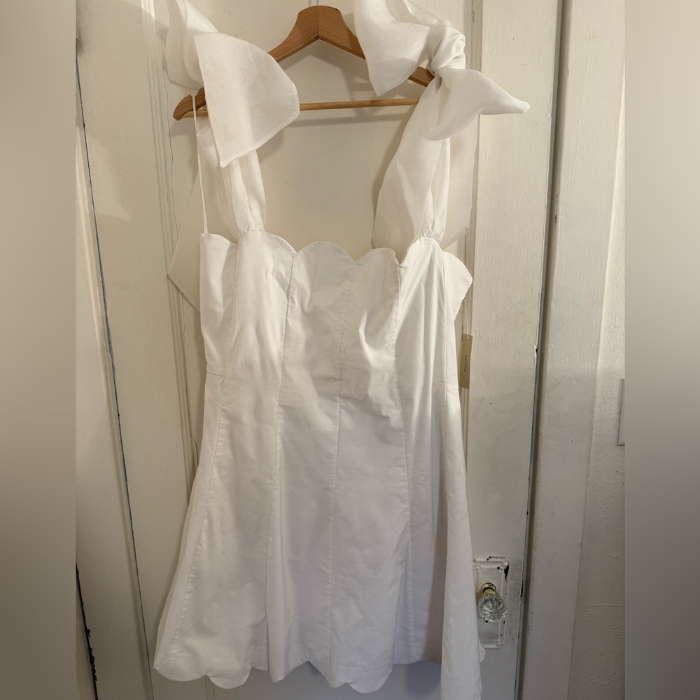 BHLDN White Scalloped Mini Dress with Shoulder Bows - Picture 5 of 14